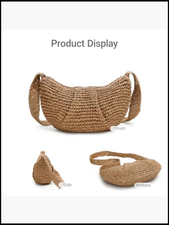 Straw Woven Crossbody Bag Boho Chic Summer Beach Purse Handmade Hobo - Picture 4 of 7
